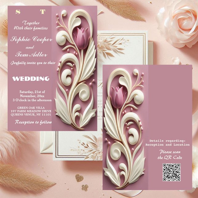 Invitation Opulence baroque Pastel Tulip Ivory Swirl Mulberry (Baroque Opulence Pastel Tulip Ivory Swirl Mulberry Invitation)