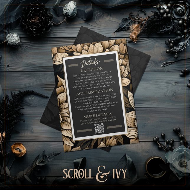 Invitation Opulent Gold & Champagne Bloom Détails du Mariage (Créateur téléchargé)