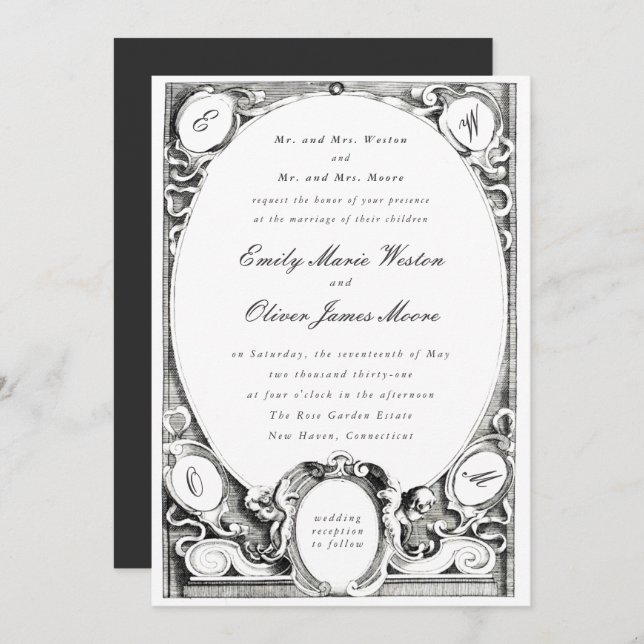 Invitation Opulent Vintage Frame Classic Formal Wedding (Devant / Derrière)