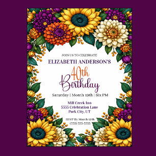 Invitation Opulente Fête des 40 ans de fleurs d'automne