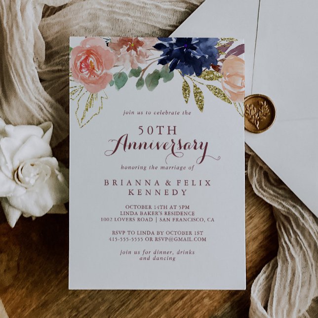 Invitation Or 50 Ans De Mariage Calligraphie Or Rustique (Créateur téléchargé)