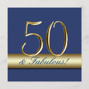 Invitation Or 50 de bleu marine et anniversaire fabuleux