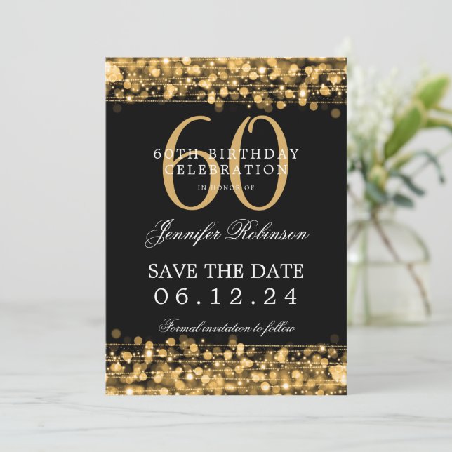 Invitation Or 60e anniversaire Enregistrer la date (Debout devant)