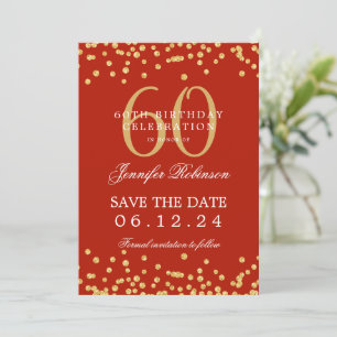 Invitation Or 60e anniversaire Enregistrer la date Confetti R