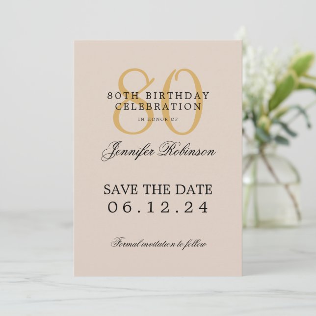 Invitation Or 80e anniversaire Sauvez la date Champagne (Debout devant)