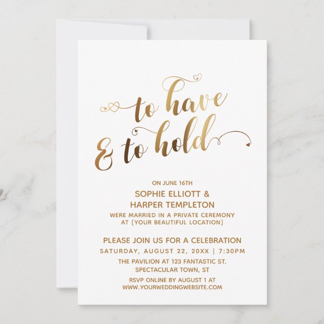 Invitation Or à Avoir et à Tenir Célébration d'Après-Mariage (Devant)