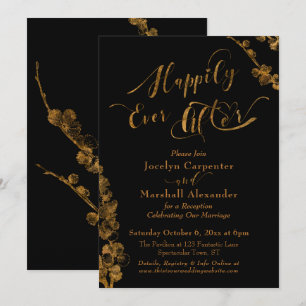 Invitation Or à tout jamais avec des botaniques sur fond noir