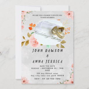 Invitation Or anneau rose rose rose arrière - plan moderne ma