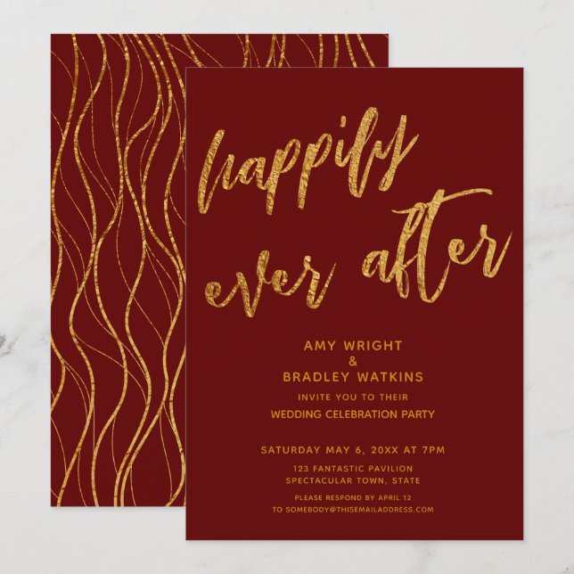 Invitation Or Après Mariage Burgundy Réception de Mariage (Devant / Derrière)
