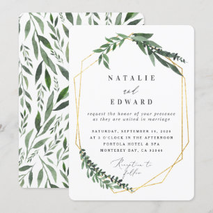 Invitation or aquarelle géométrique verdure