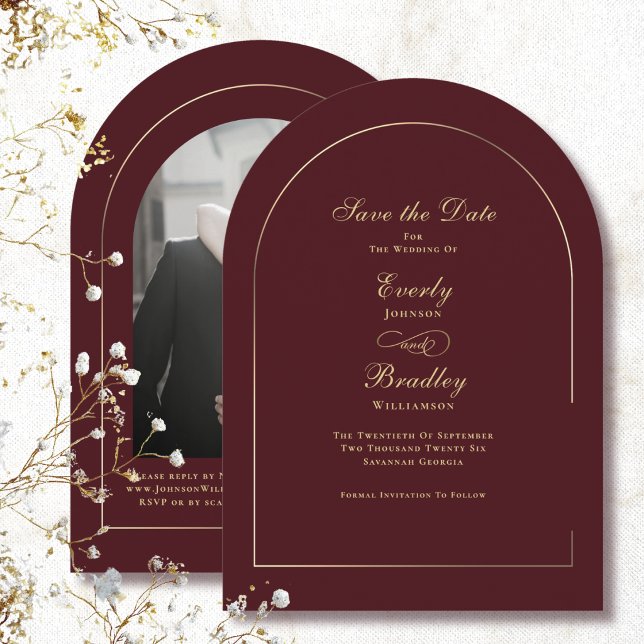 Invitation Or Arch en or Mariage Enregistrer la Date (Créateur téléchargé)