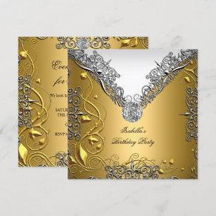 Invitation Or Argent Blanc Élégant Fête d'anniversaire