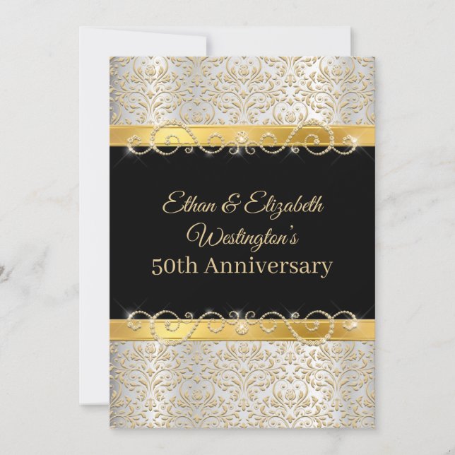 Invitation Or Argent et Diamant Noir 50e Anniversaire (Devant)