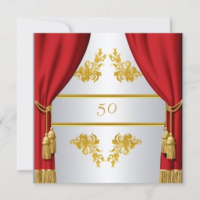 Invitation Or Argent Rideau rouge Anniversaire Ann (Devant)