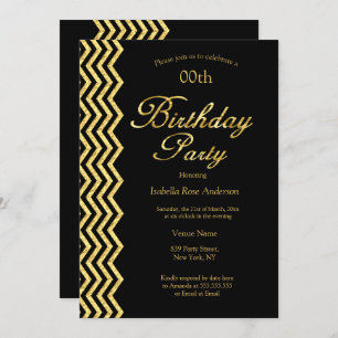 Invitation Or Bande Chevron Black Gold Elegant Anniversaire