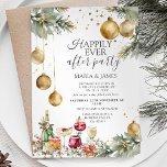 Invitation Or Baubles Noël Heureux Joyeux Jamais Après La Fêt<br><div class="desc">ÉDITABLE Baubles D'Or Noël Joyeux Joyeux Joyeux Après Une Invitation De Fête Cocktail Élégant Vin Champagne Boissons Après Invitation De Fête Mariage Elopement Fête Invitation</div>