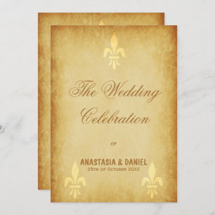 Invitation Or beige de luxe fleur de lis de style français
