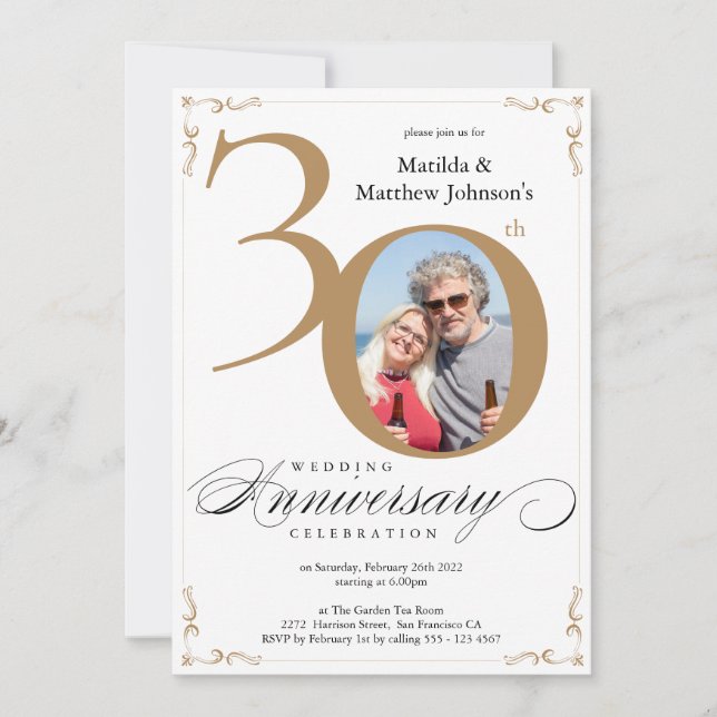 Invitation Or Blanc 30ème Anniversaire de Mariage Calligraphi (Devant)