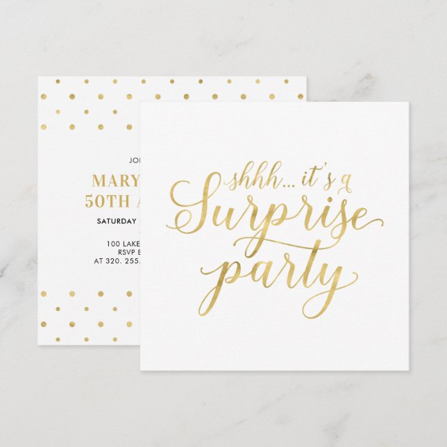 Invitation Or & Blanc | 50e anniversaire de mariage surprise (Devant / Derrière)