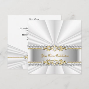 Invitation Or Blanc Argent Élégant Fête d'Anniversaire