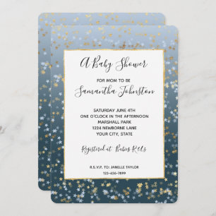 Invitation Or Blanc Bleu étoiles brillant Baby shower lumineu
