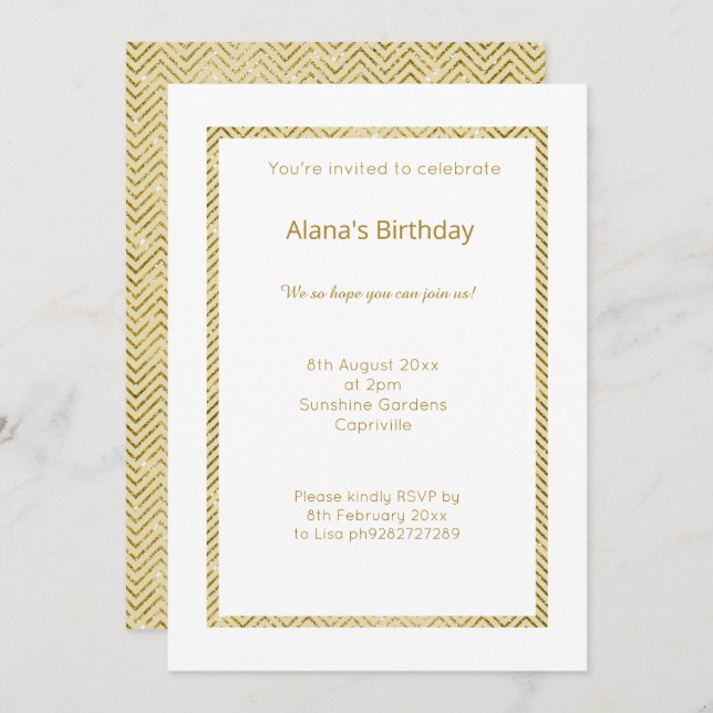 INVITATION OR BLANC CHEVRON TRIM TOUTE OCASSION (Devant / Derrière)