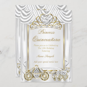 Invitation Or blanc de la Quinceanera magique