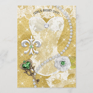 Invitation Or blanc de vert de masque de Fête de la mariée de