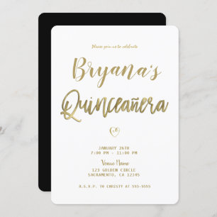 Invitation Or blanc et noir moderne minimal 15 Quinceañera