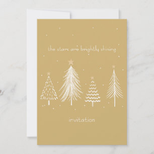 Invitation Or, Blanc, Étoiles de Sapin de Noël Élégantes Fête