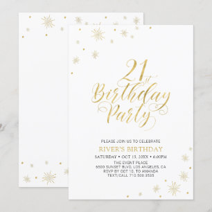 Invitation Or & Blanc Fête d'anniversaire 21 ans Moderne et