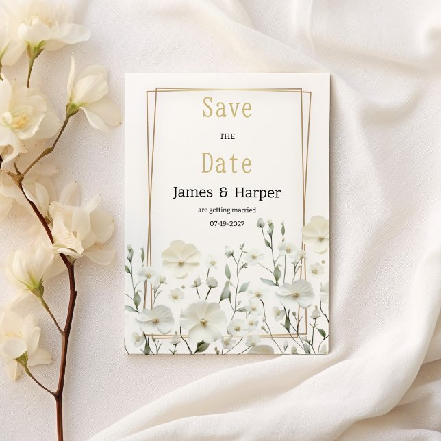 Invitation Or blanc menthe délicat floral Enregistrer la date (Gold white mint delicate floral Save the Date )