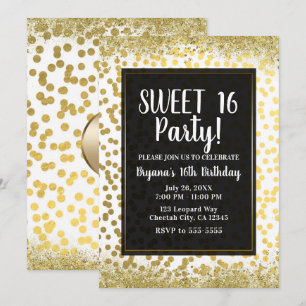 Invitation Or Blanc & Noir Feuille de Confettis Fête Moderne