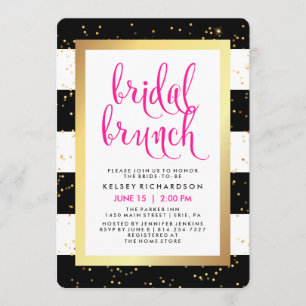 Invitation Or blanc noir nuptiale du brunch   et douche rose