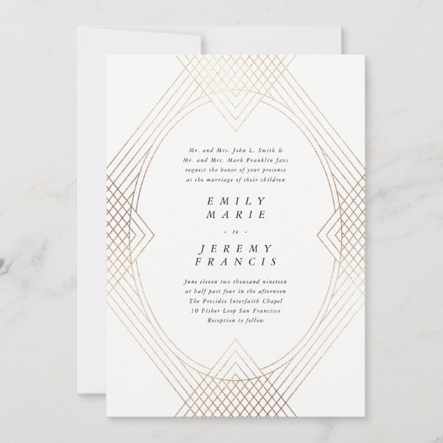 Invitation Or Blanc Oval Géométrique Simple Moderne Gatsby (Devant)