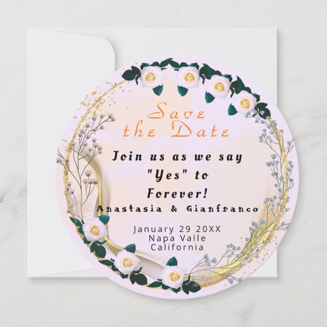 Invitation Or Blanc Personnalisé Floral Élégant Mariage (Devant)