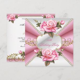 Invitation Or Blanc Rose Fête d'Anniversaire Magnifique