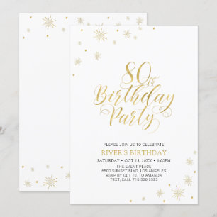 Invitation Or & Blanc Soirée d'anniversaire 80 ans Chic Mod