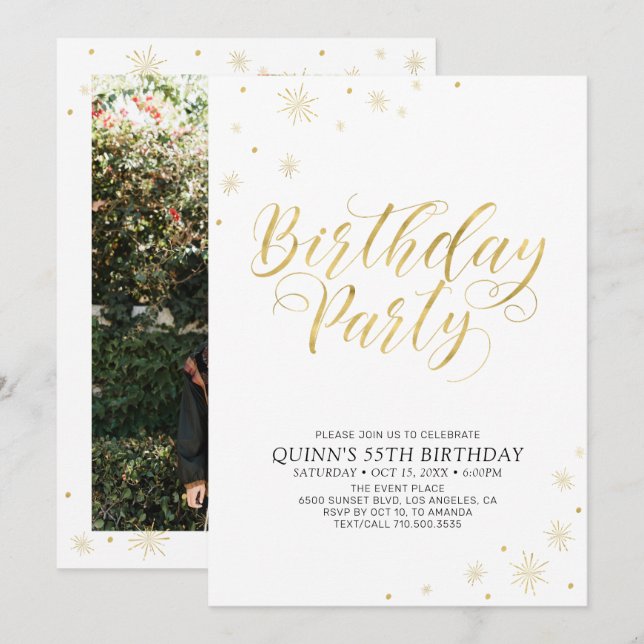 Invitation Or & Blanc | Soirée d'anniversaire Moderne et Chic (Devant / Derrière)