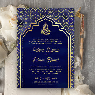 Invitation Or bleu bleu minuit marocain musulman mariage Arch