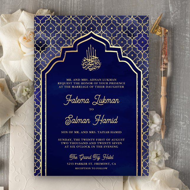 Invitation Or bleu bleu minuit marocain musulman mariage Arch (Créateur téléchargé)