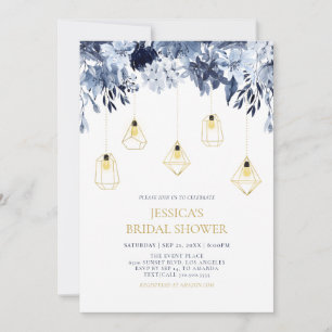 Invitation Or & Bleu Lumières & Fleurs d'Hiver pour une Bab