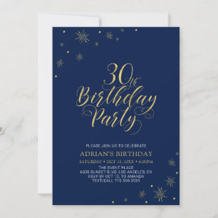 Invitation Or & Bleu Marine   Moderne et Chic Fête d'annivers