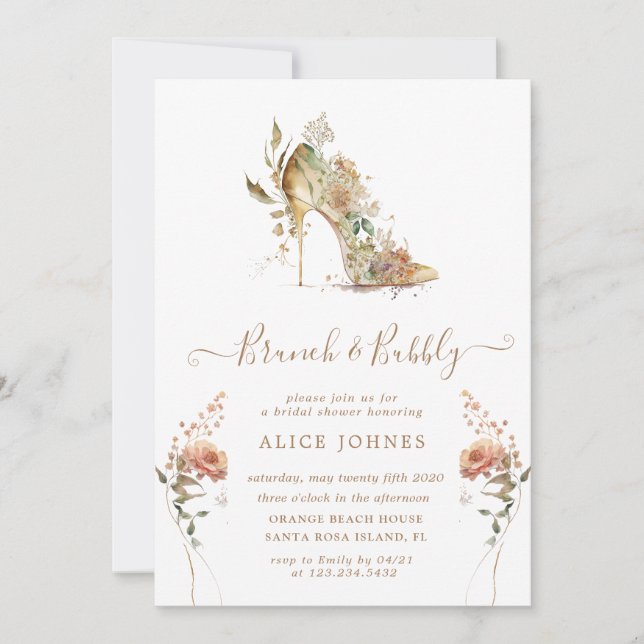 Invitation or boho stiletto chaussure bridal brunch invitatio (Devant)