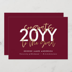 Invitation or bordeaux écriture moderne stylish graduation