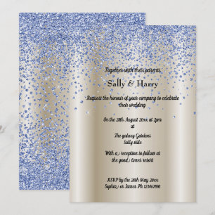 Invitation Or Bronze Bleu Diamants Crystal Mariage moderne