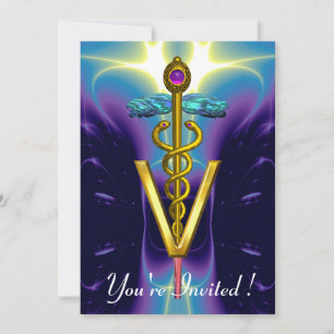 Invitation OR CADUCEUS SYMBOLE VÉTÉRINAIRE Bleu pourpre