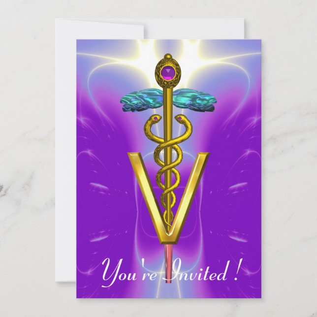 Invitation OR CADUCEUS SYMBOLE VÉTÉRINAIRE Bleu pourpre (Devant)