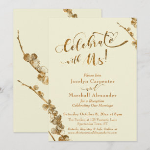 Invitation Or "Célébrez avec nous" avec botaniques, ivoire