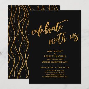 Invitation Or Célébrez avec nous Réception de Mariage Noir